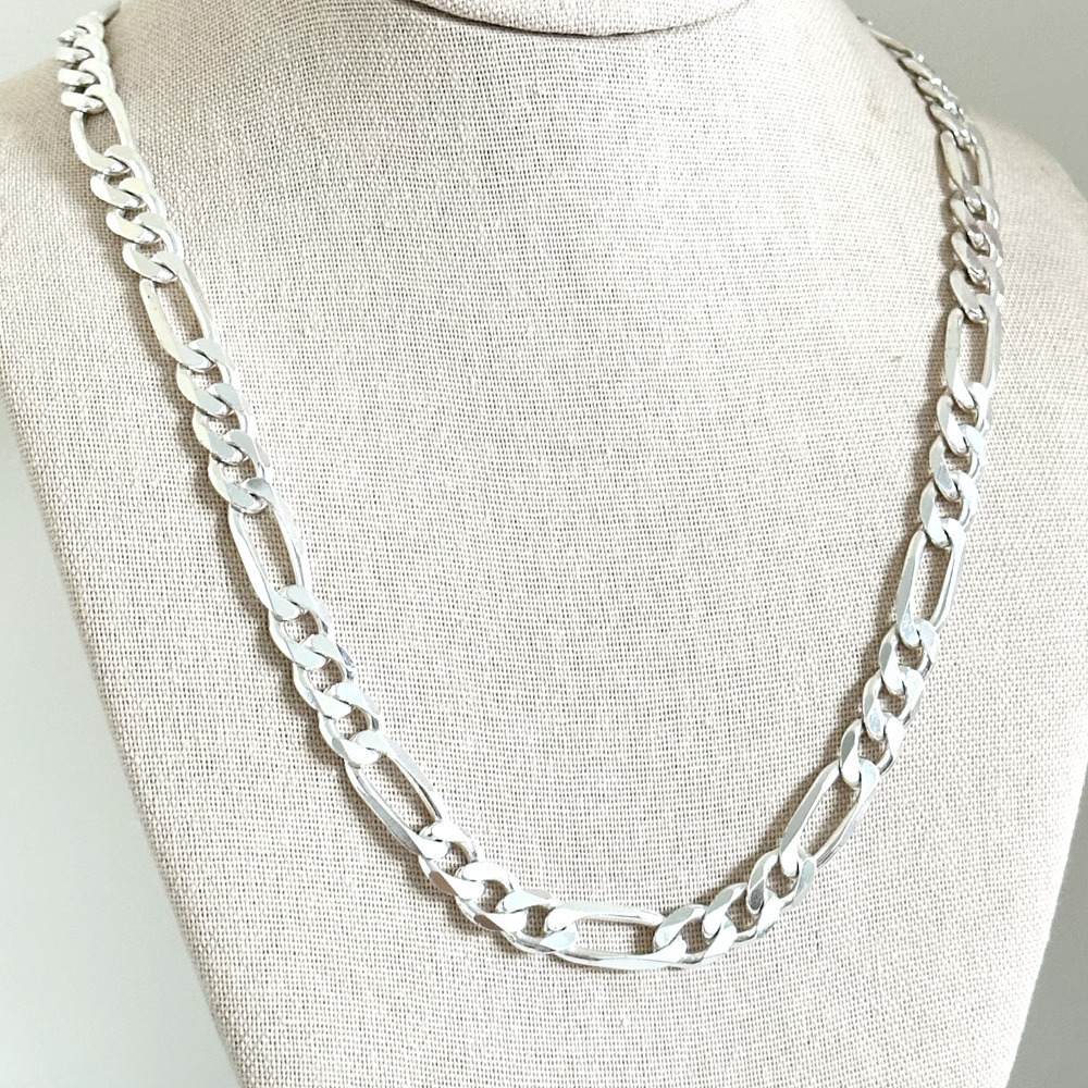 925 Italian Sterling Silver 9MM Wide Heavy Figaro Chain Link Necklace 24"